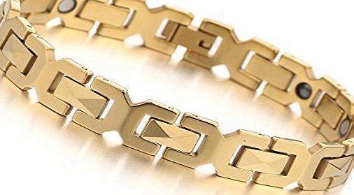 MunkiMix 3001g Magnetic Therapy Beads Tungsten Bracelet Link Wrist Hematite Gold Rectangular Biker Men