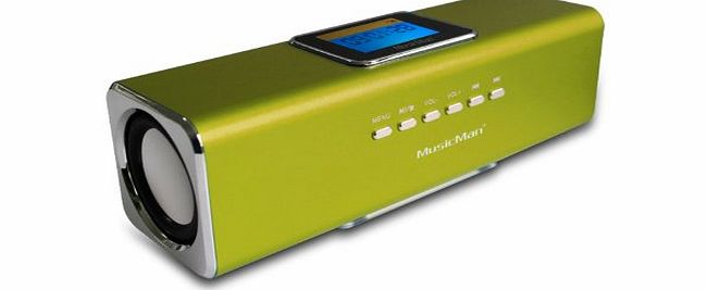 Music Man MusicMan TXX3545 MA Soundstation Stereo-Loudspeaker with Integrated Rechargeable Battery and LCD Display (MP3 Player, Radio, MicroSD card slot, USB slot) - Green
