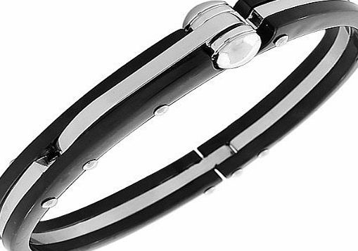 My Daily Styles Fashion Black White Gold Silver-Tone Handcuff Mens Bracelet with Clasp