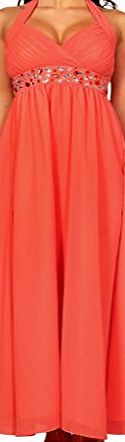 MY EVENING DRESS Fashion House Halter Neck Chiffon Empire Party Prom Evening Dress Coral Size 22