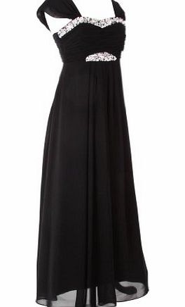 MY EVENING DRESS Ladies long evening gown Formal Chiffon Bridesmaids Cocktail Dresses Ball gowns Sweetheart neckline diamantes Elegant womens Black Size 16
