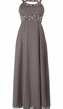 MY EVENING DRESS Long Chiffon Evening Dress Cocktail Gown Empire Rhinestones Grey Size 12