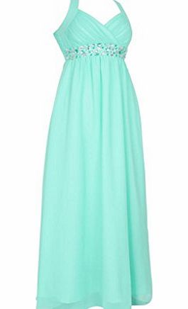 MY EVENING DRESS Long Elegant Halter Neck Evening Dress Empire Formal Gown Chiffon Maxi Dresses halterneck Full length For Ladies Womens Mint Green Size 22