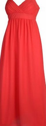 MY EVENING DRESS Maxi Evening Dresses Halterneck Formal Gown Halter Neck Empire Dress Ladies Womens Coral 12