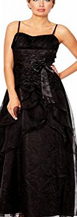 MY EVENING DRESS Womens Long Evening Dress Flower Tapework Decorated Bow Layered Formal Dresses Gowns Black Size 10