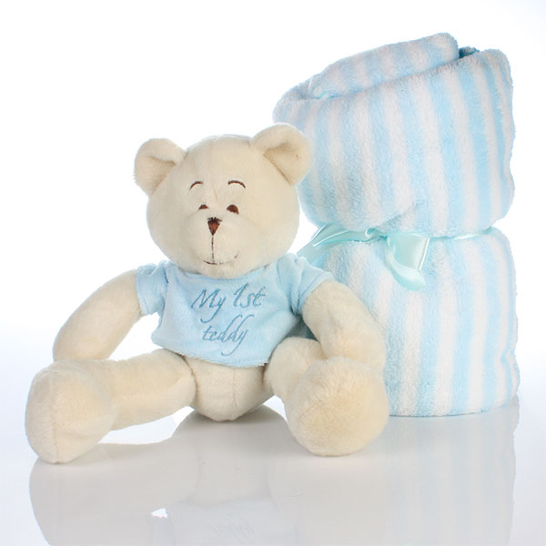 First Teddy & Blanket Set - Blue
