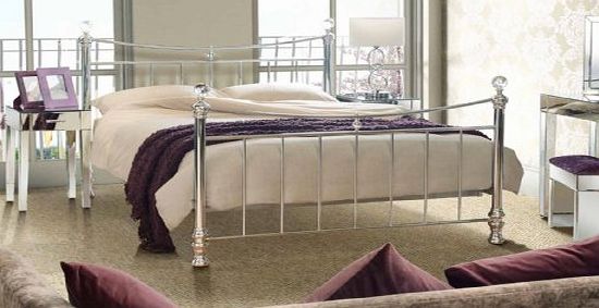 My-Furniture 5ft King size Nickel Iron / Metal bed Chrome Plated Crystal finials Modern style - Waterford from My-Furniture