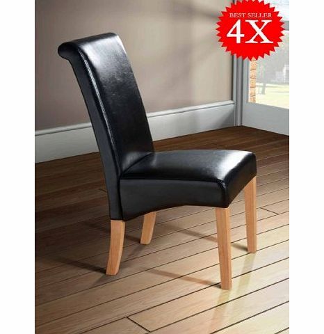 My-Furniture Milano Scroll Back Faux Leather Dining Room Chair - BLACK x4