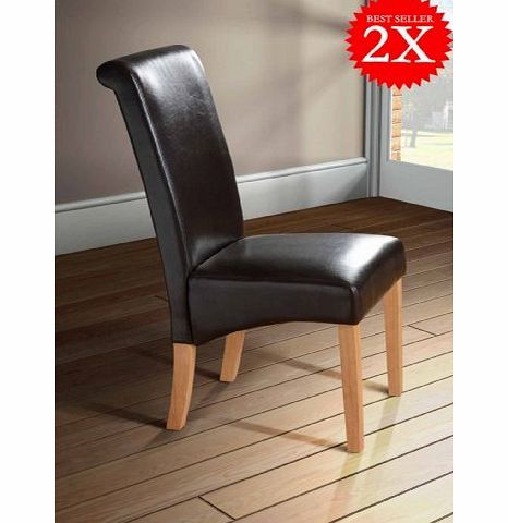 Milano Scroll Back Faux Leather Dining Room Chair - BROWN X2