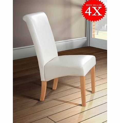 My-Furniture Milano Scroll Back Faux Leather Dining Room Chair - Ivory X4