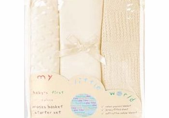 My Little World Baby Bedding Moses Basket/Crib Bed Starter Set Bundle - Sheet, Cellular amp; Popcorn Blankets - Cream Colour