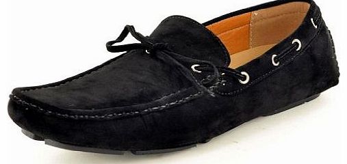 Mens Black Casual Loafers Moccasins Slip on Shoes with lace detail Size 9