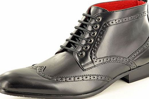 My Perfect Pair Mens Black Italian Style Leather Lined Lace Up Round Toe Brogue Ankle Boots ( Size 8)