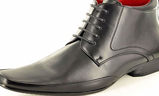 Mens Black Italian Style Leather Lined Lace Up Square Toe Formal Ankle Boots ( Size 9)