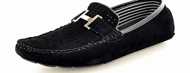 My Perfect Pair Mens Black Perforated Faux Suede Casual Loafers Moccasins Shoes Size 10