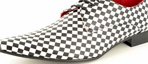 My Perfect Pair Mens Black White Checkerd Pattern Leather Lined Pointed Winkle Pickers Lace up Shoes Size 6