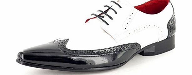My Perfect Pair Mens Black white Patent Leather Look Pointed Toe winkle pickers Dress Dinner Suit Brogues Shoes Size 8