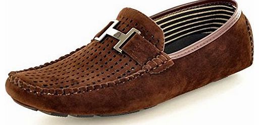 My Perfect Pair Mens Brown Perforated Faux Suede Casual Loafers Moccasins Shoes Size 10