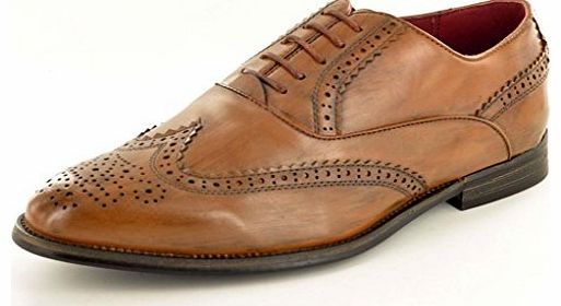 Mens Burnished Brown Leather Lined casual Formal Brogue office Wedding Shoes Size 9