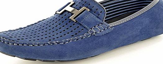 My Perfect Pair Mens Navy Blue Perforated Faux Suede Casual Loafers Moccasins Shoes Size 11