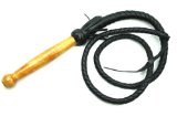BLACK LEATHER BULL HORSE TRAINING WHIP FOUETS DE CUIR, WOODEN HANDLE