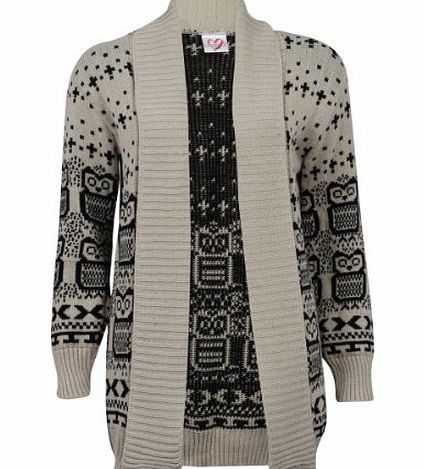 My1stWish 66B New Womens Oat Owl Printed Ladies Long Sleeve Knitted Winter Cardigan Size 8/10