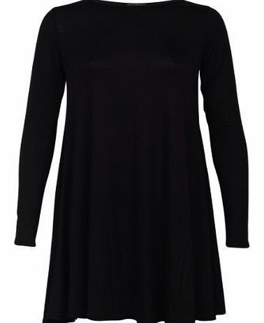 My1stWish 6V Womens Black Long Sleeved Ladies Stretch Jersey Short Mini Swing Dress Size 12/14