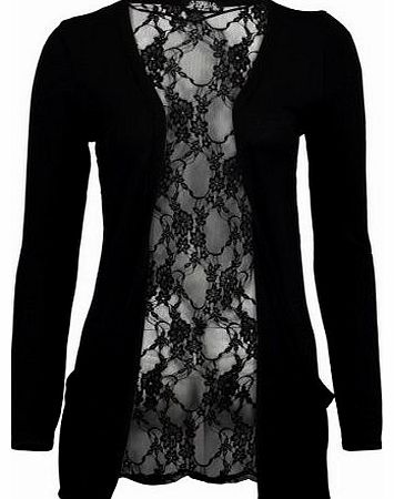 My1stWish 78S Womens Black Floral Lace Back Ladies Long Boyfriend Summer Cardigan Size 12/14