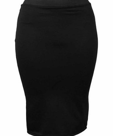 My1stWish 78U Womens Black Stretch Ladies Fitted Pencil Office Pull On Smart Skirt Size 12/14