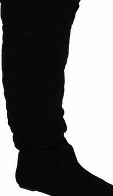 My1stWish 97U Womens Black Faux Suede Slouch Ladies Riding Flat Over The Knee High Long Boots Shoes Size 5