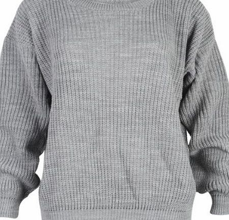 My1stWish 9L Womens Grey Ladies Oversized Knitted Baggy Chunky Jumper Sweater Size 12/14