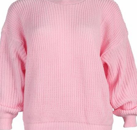 My1stWish 9L Womens Pink Ladies Oversized Knitted Baggy Chunky Jumper Sweater Size 8/10