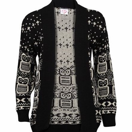 My1stWish New Womens Black Owl Printed Ladies Long Sleeve Knitted Winter Cardigan Size 8/10