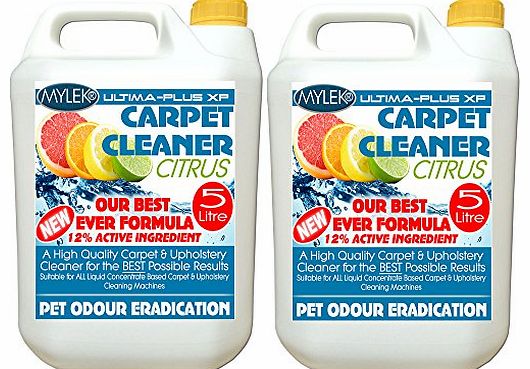 MYLEK ULTIMA   Mylek Citrus ULTIMA   Professional Concentrate Carpet Shampoo - 2 x 5 Litres - Works With all Machines