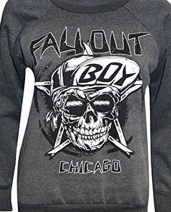 New Womens Long Sleeve Fall Out Boy Printed Sweatshirt Jumper Top (M/L (UK 12-14 EU 40-42 US 8-10), Charcoal)