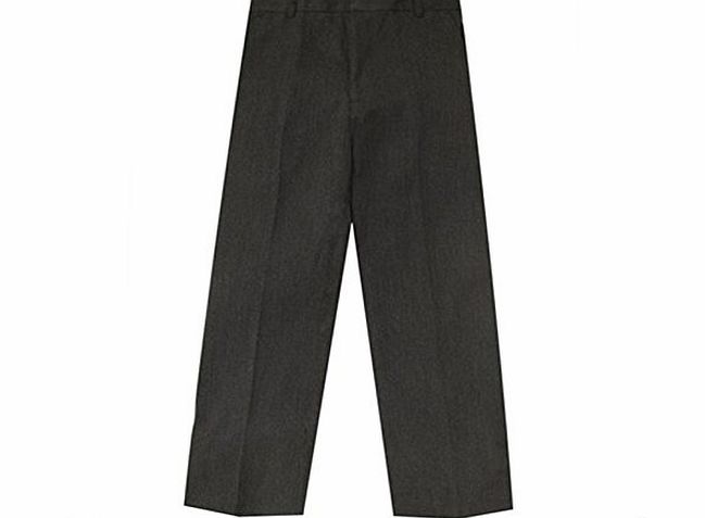BOYS CHILDREN SCHOOL TROUSERS STURDY STOCKY WIDER FIT HALF ELASTICATED PANT SIZE (7 - 8 Years, Grey)