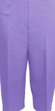 MYSHOESTORE New Ladies Womens Half Elasticated Waist 3/4 Cropped Capri Trousers Plus Sizes-Lilac-UK 16