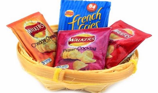 MyTinyWorld 4 Dolls House Miniature Packs of Crisps in a Basket