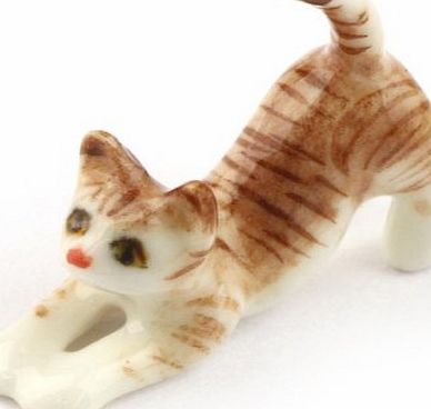 MyTinyWorld Dolls House Miniature Ceramic Stretching Tabby Cat