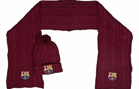 n/a Barcelona Cable Knit Hat and Scarf Set - Claret