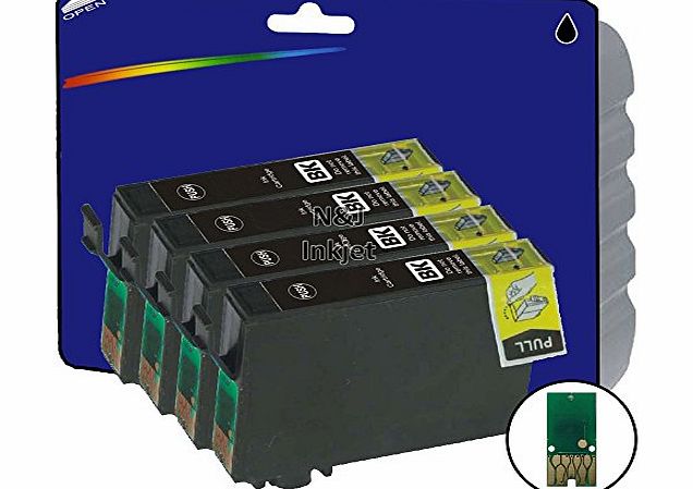 4 Pack of Black High Capacity Namp;J Inkjet Compatible (non-original) Ink Cartridges for Epson Expression Home XP-212, XP-215, XP-225, XP-312, XP-315, XP-322, XP-325, XP-412, XP-415, XP-422, XP425