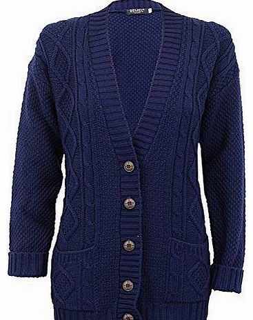 NA Ladies Knitted Cardigan L5BUTH4 Navy Small/Medium