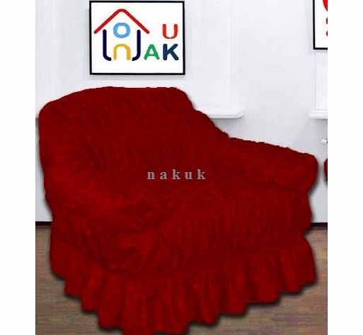 NAKUK HOME COLLECTION RED WINE Jacquard Arm Chair Cover - Universal Elastic Fitting (better than a throw) NAKUK