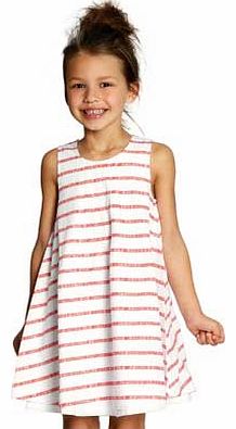 Girls White Stripe Dress - 7 Years