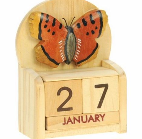 Butterfly Perpetual Calendar : Handcrafted Wood : Size 10.5x7x3.5cm : Top Christmas Gift Idea : Traditional Xmas Present amp; Novelty Stocking Filler For Children, Kids, Boys, Girls, Him, Her amp; F