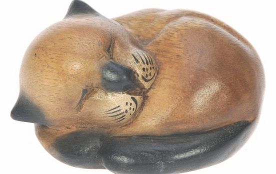 Hand Carved Wood - Cute Curling Cat Ornament : Top Christmas Gift Idea : High Quality Traditional Wooden Xmas Present For Children, Adults or Animal Lovers!