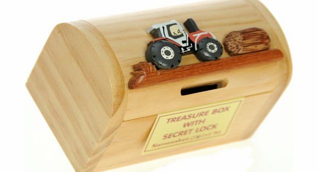 Red Tractor : Money Box with Secret Lock : Handcrafted Wooden Treasure Chest : Top Christmas Gift Idea : High Quality Traditional Xmas Present For Boys, For Girls, For Him, For Her, For Children &
