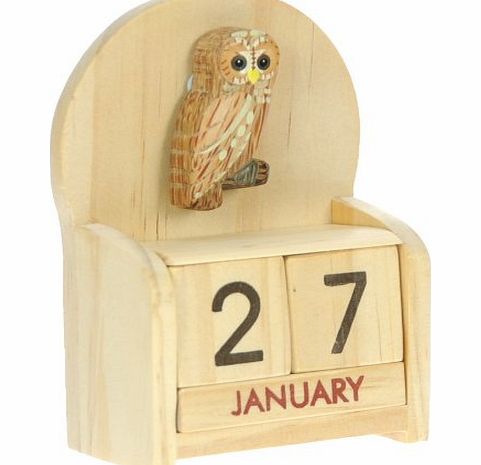 Tawny Owl Perpetual Calendar : Handcrafted Wood : Size 10.5x7x3.5cm : Top Christmas Gift Idea : Traditional Xmas Present amp; Novelty Stocking Filler For Children, Kids, Boys, Girls, Him, Her amp; F