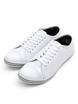 White Toe Detail Leather Patent Shoe