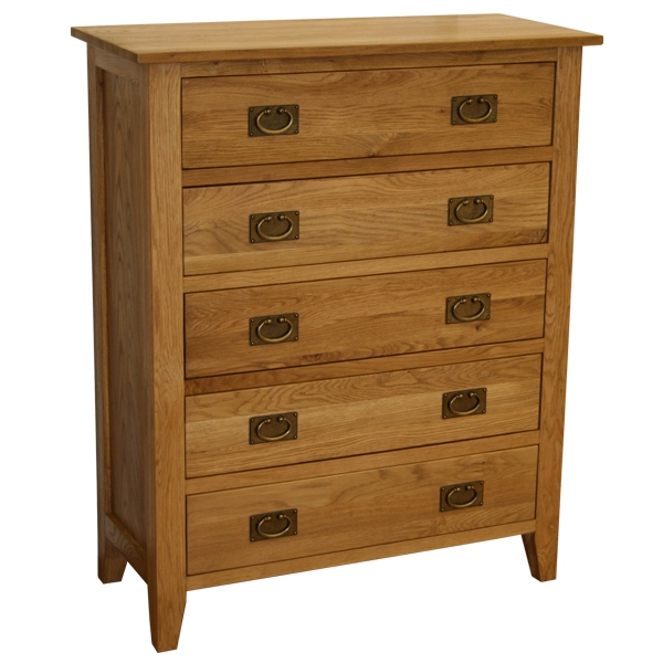 Solid Oak 5 Drawer Chest